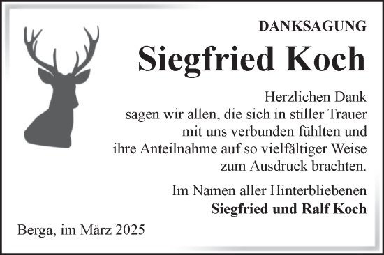 Traueranzeige von Siegfried Koch von Trauerkombi Sangerhausen