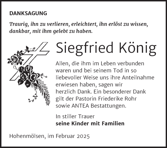 Traueranzeige von Siegfried König von Trauerkombi Weißenfels