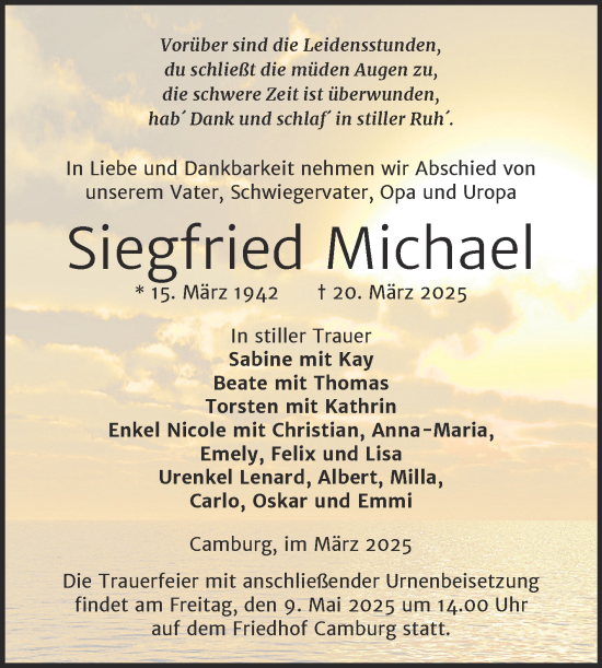 Traueranzeige von Siegfried Michael von Naumburger Tageblatt