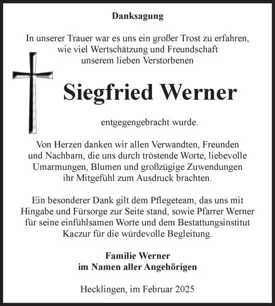 Traueranzeige von Siegfried Werner von Volksstimme Staßfurt
