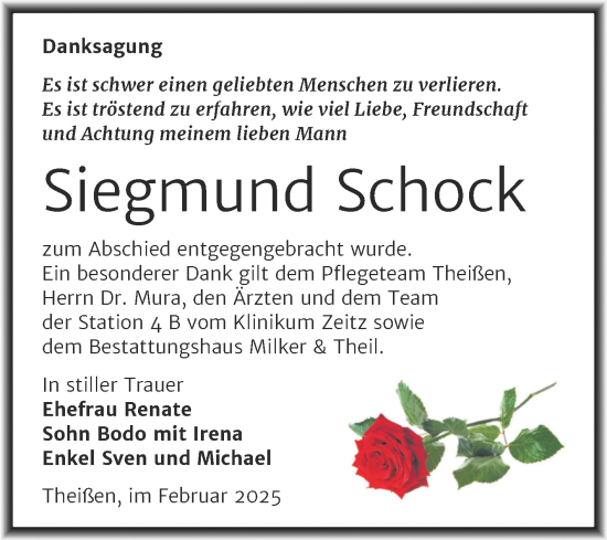Traueranzeige von Siegmund Schock von Trauerkombi Zeitz