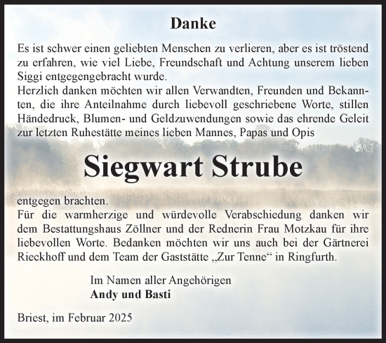 Traueranzeige von Siegwart Strube von Volksstimme Altmark Ost