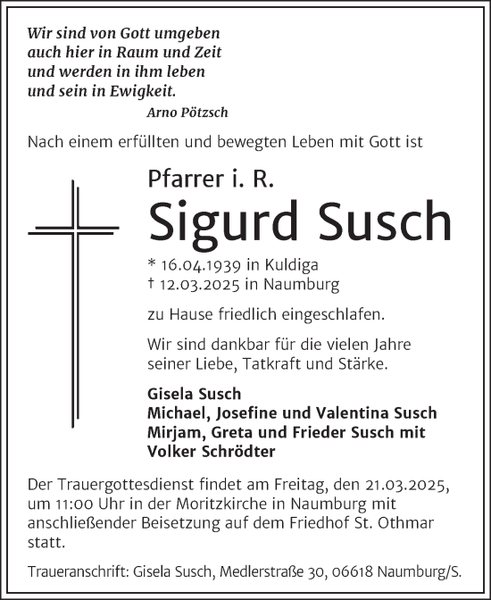 Traueranzeige von Sigurd Susch von Naumburger Tageblatt