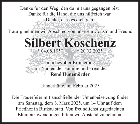 Traueranzeige von Silbert Koschenz von Volksstimme Altmark Ost