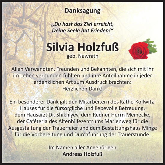 Traueranzeige von Silvia Holzfuß von Volksstimme Burg/Genthin