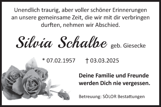 Traueranzeige von Silvia Schalbe von Volksstimme Magdeburg