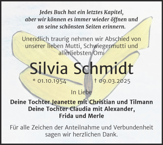 Traueranzeige von Silvia Schmidt von Trauerkombi Merseburg