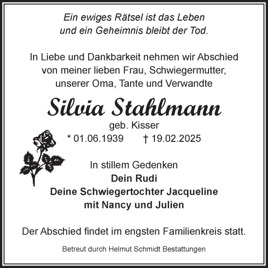 Traueranzeige von Silvia Stahlmann von Volksstimme Magdeburg