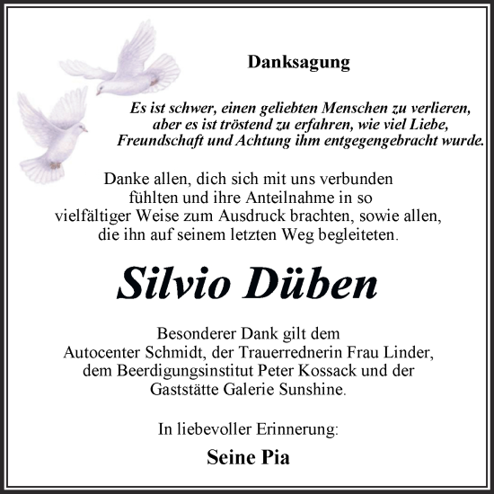 Traueranzeige von Silvio Düben von Trauerkombi Dessau