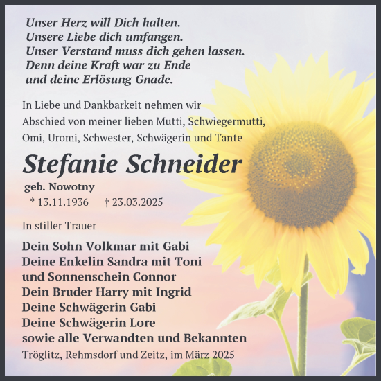 Traueranzeige von Stefanie Schneider von Trauerkombi Zeitz