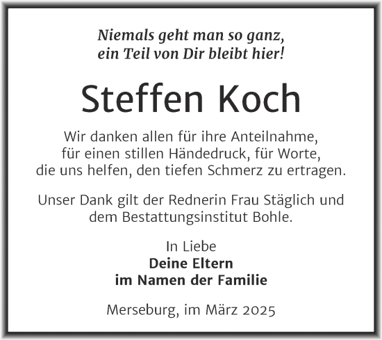 Traueranzeige von Steffen Koch von Trauerkombi Merseburg