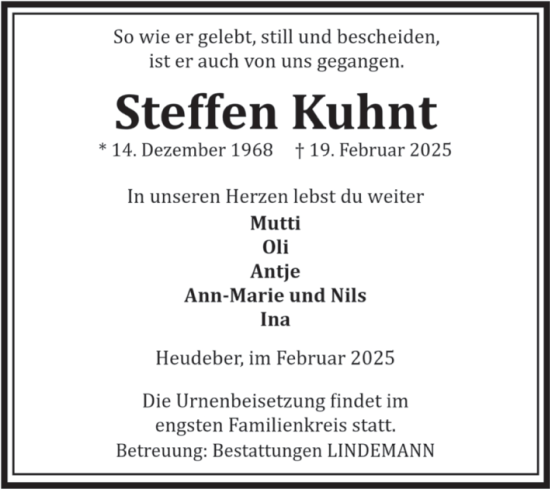 Traueranzeige von Steffen Kuhnt von Volksstimme Wernigerode