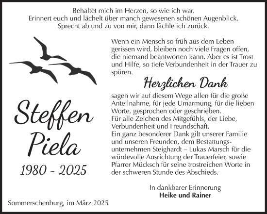 Traueranzeige von Steffen Piela von Volksstimme Oschersleben/Wanzleben