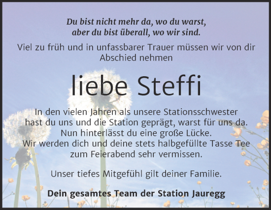 Traueranzeige von Steffi  von Trauerkombi Bernburg
