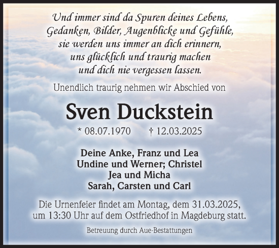 Traueranzeige von Sven Duckstein von Volksstimme Magdeburg