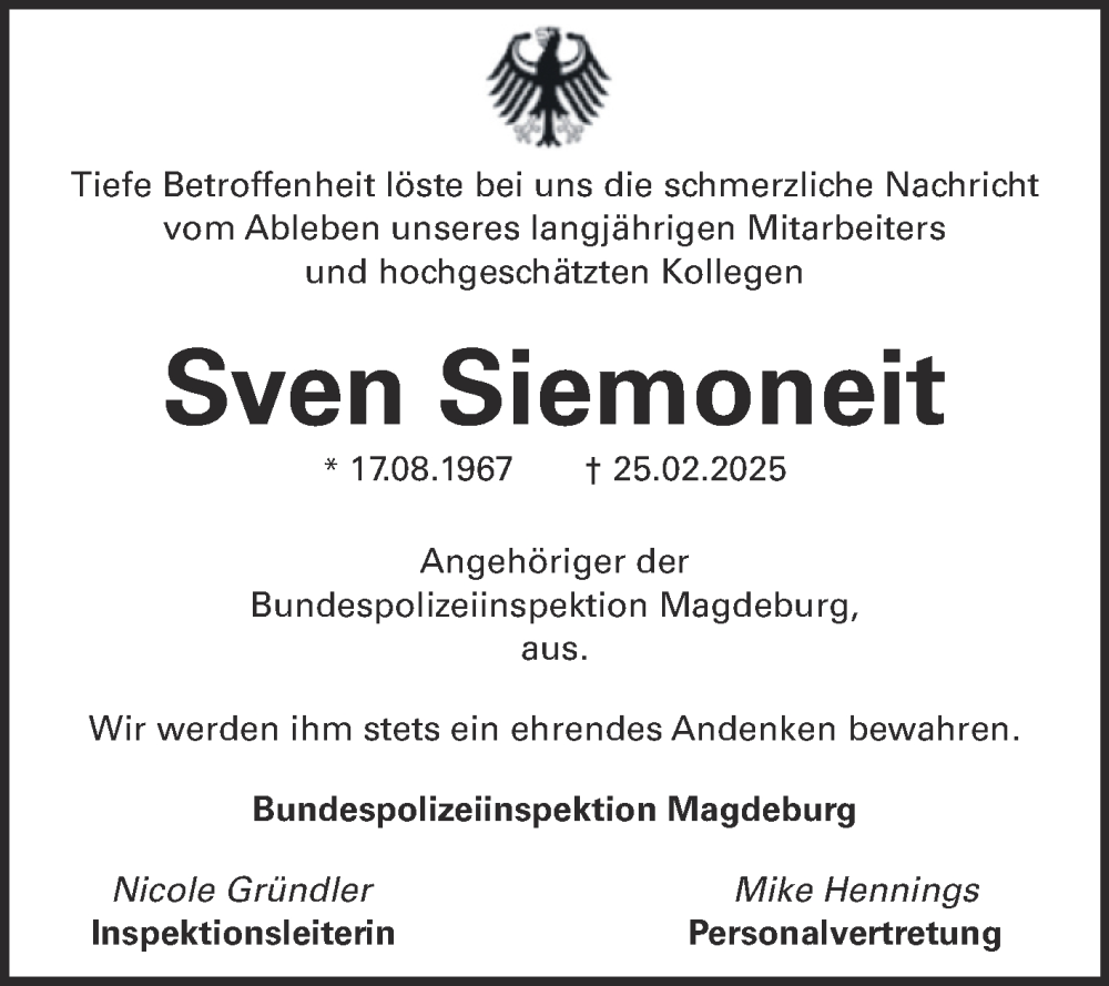  Traueranzeige für Sven Siemoneit vom 08.03.2025 aus Mitteldeutsche Zeitung Halle/Saalkreis