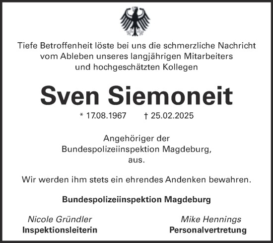 Traueranzeige von Sven Siemoneit von Mitteldeutsche Zeitung Halle/Saalkreis