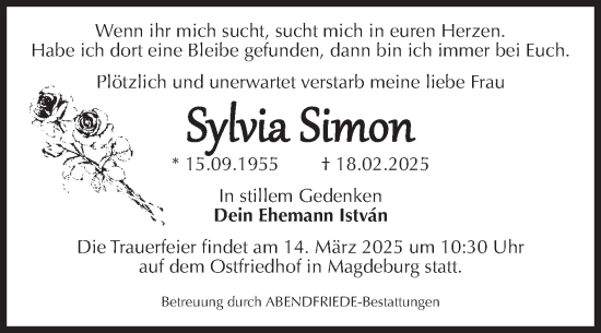 Traueranzeige von Sylvia Simon von Volksstimme Magdeburg
