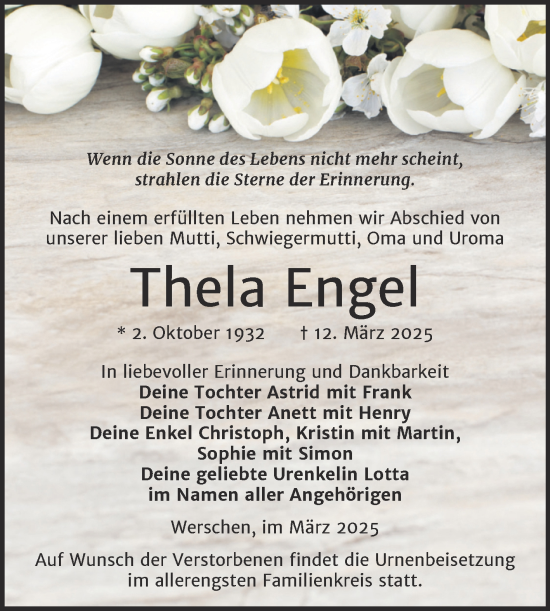 Traueranzeige von Thela Engel von Trauerkombi Weißenfels