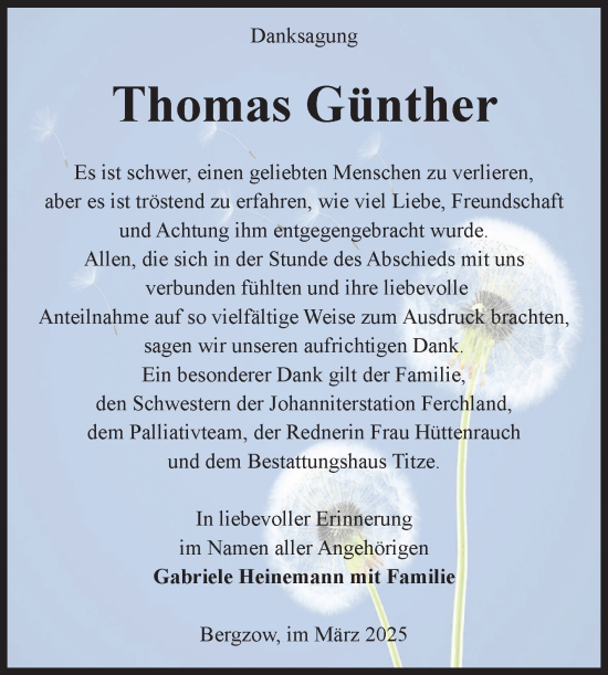 Traueranzeige von Thomas Günther von Volksstimme Burg/Genthin