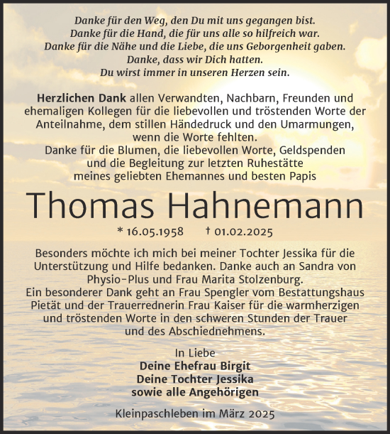 Traueranzeige von Thomas Hahnemann von Trauerkombi Köthen
