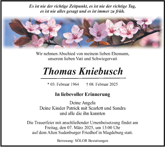 Traueranzeige von Thomas Kniebusch von Volksstimme Magdeburg