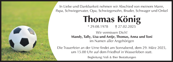 Traueranzeige von Thomas König von Volksstimme Wernigerode