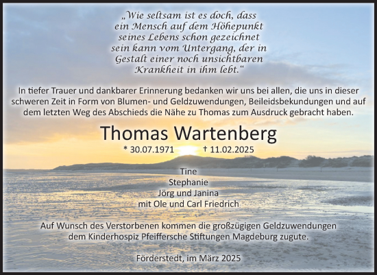 Traueranzeige von Thomas Wartenberg 