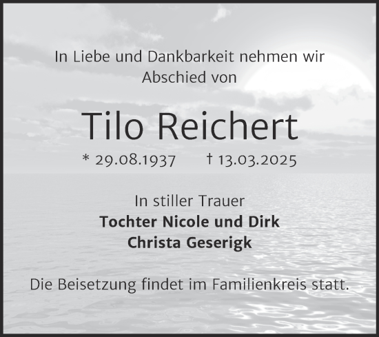 Traueranzeige von Tilo Reichert von Trauerkombi Dessau