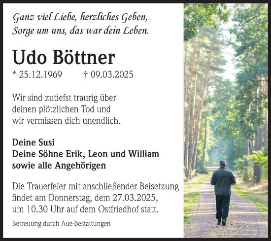 Traueranzeige von Udo Böttner von Volksstimme Magdeburg
