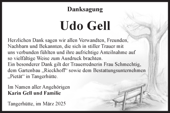 Traueranzeige von Udo Gell von Volksstimme Altmark Ost
