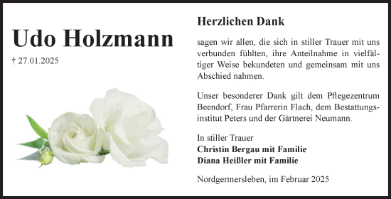 Traueranzeige von Udo Holzmann von Volksstimme Haldensleben/Wolmirstedt