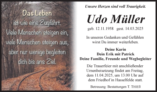 Traueranzeige von Udo Müller von Volksstimme Wernigerode