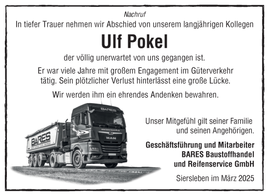 Traueranzeige von Ulf Pokel von Super Sonntag Mansfelder Land