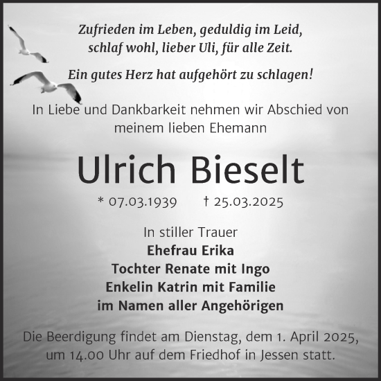 Traueranzeige von Ulrich Bieselt von Super Sonntag Wittenberg
