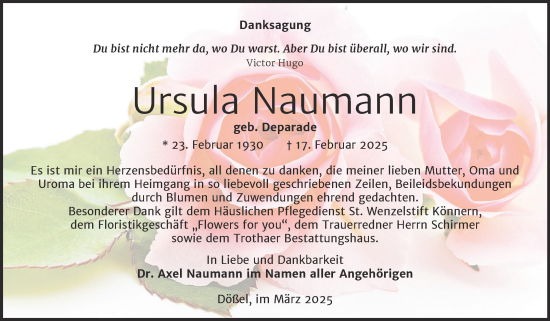 Traueranzeige von Ursula Naumann von Mitteldeutsche Zeitung Halle/Saalkreis