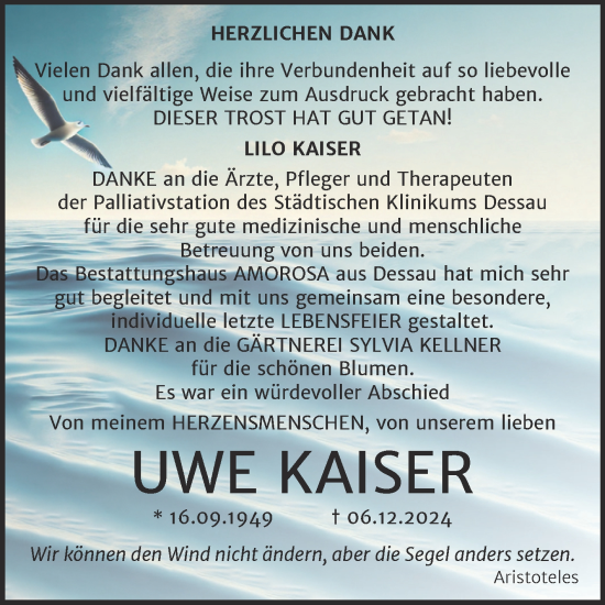 Traueranzeige von Uwe Kaiser von Trauerkombi Köthen