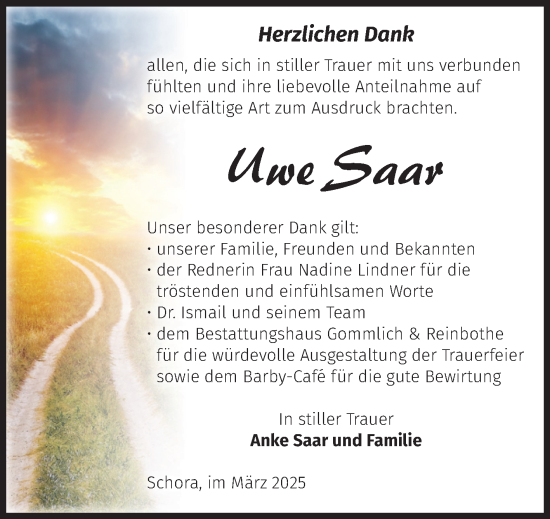 Traueranzeige von Uwe Saar von Volksstimme Zerbst