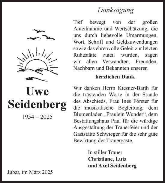 Traueranzeige von Uwe Seidenberg von Volksstimme Altmark West