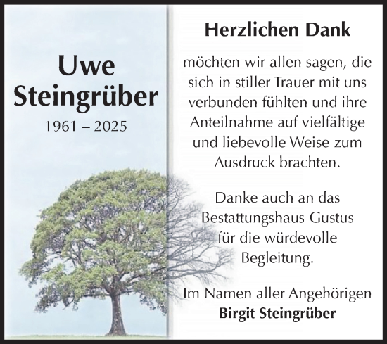 Traueranzeige von Uwe Steingrüber von Volksstimme Halberstadt