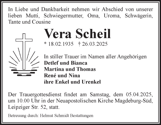 Traueranzeige von Vera Scheil von Volksstimme Magdeburg