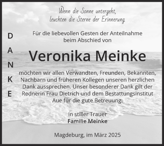 Traueranzeige von Veronika Meinke von Volksstimme Magdeburg