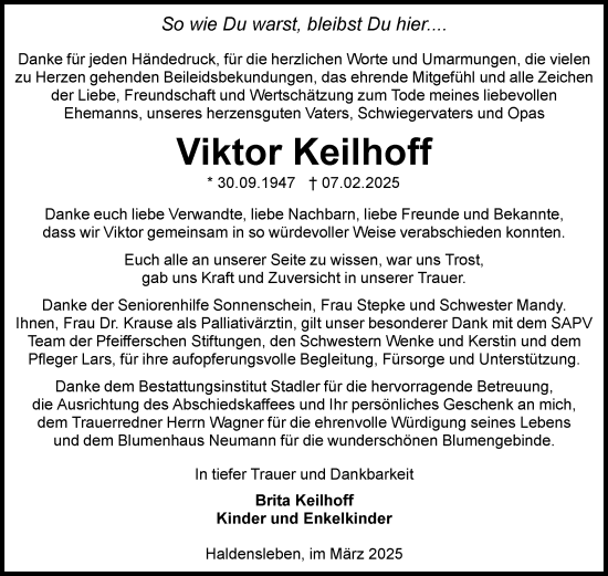 Traueranzeige von Viktor Keilhoff von Volksstimme Haldensleben/Wolmirstedt
