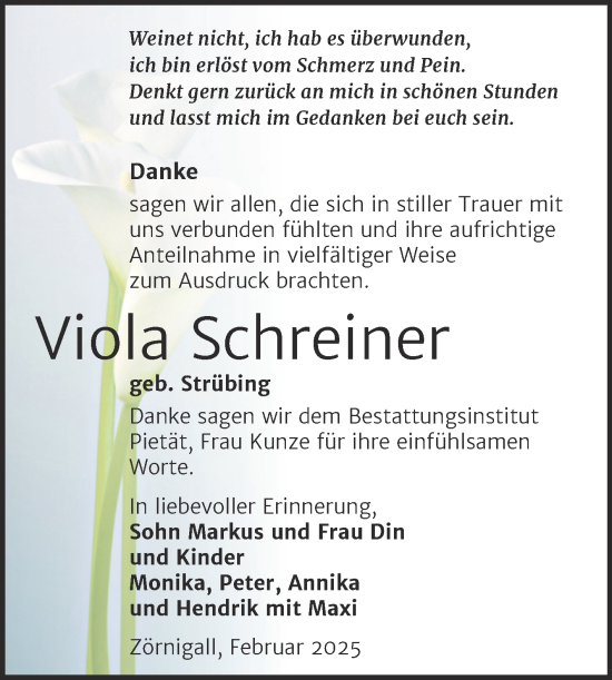 Traueranzeige von Viola Schreiner von Trauerkombi Wittenberg
