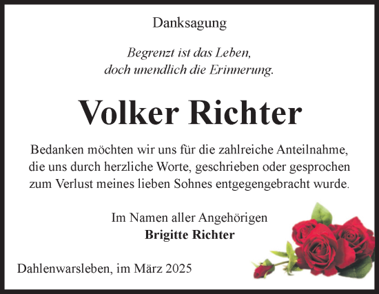 Traueranzeige von Volker Richter von Volksstimme Haldensleben/Wolmirstedt