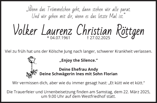 Traueranzeige von Volker Laurenz Christian Röttgen von Volksstimme Magdeburg