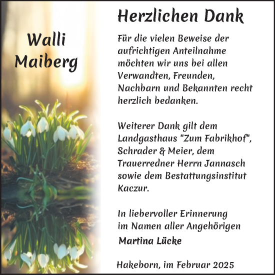 Traueranzeige von Walli Maiberg von Volksstimme Staßfurt