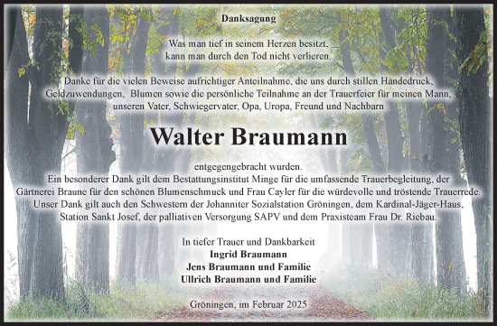 Traueranzeige von Walter Braumann von Volksstimme Oschersleben/Wanzleben