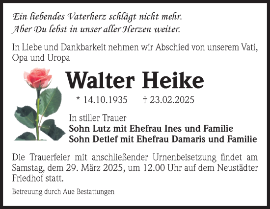 Traueranzeige von Walter Heike von Volksstimme Magdeburg