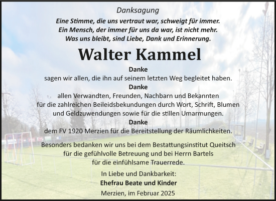 Traueranzeige von Walter Kammel von Trauerkombi Köthen